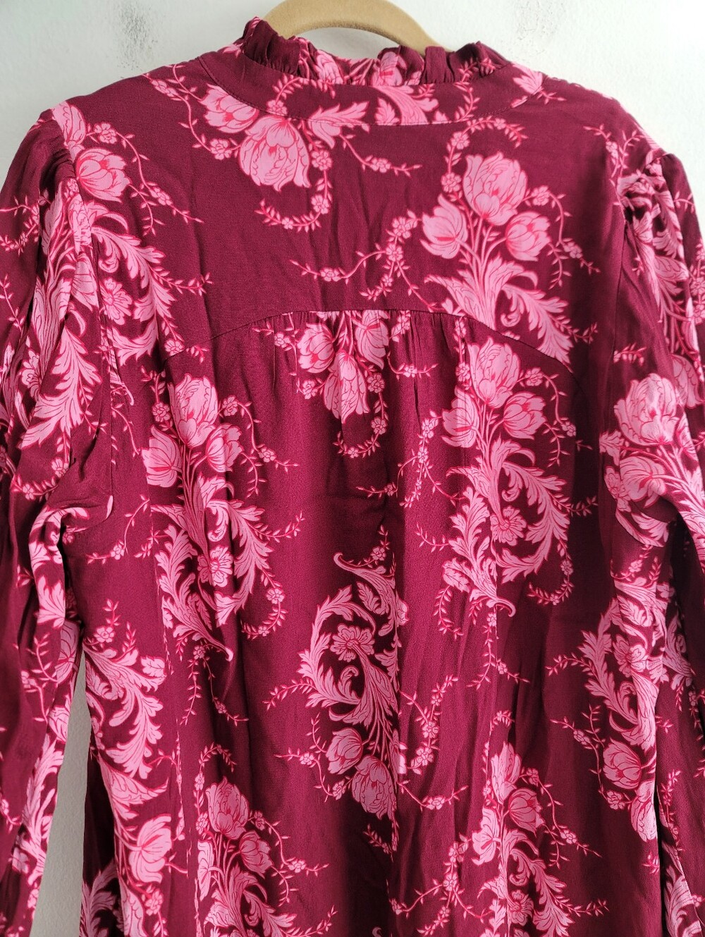 Belle Isle Torrid 1X Mini Dress Pink Floral Ruffle Collar Drop Waist Long Sleeve - Picture 6 of 8